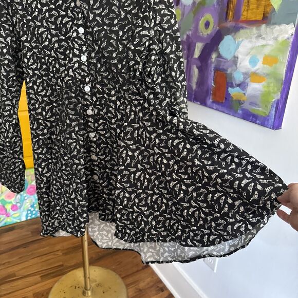 Tulip Clothing Women’s Tunic in Black White Birds 100% Cotton High Low Button Up - Picture 2 of 9